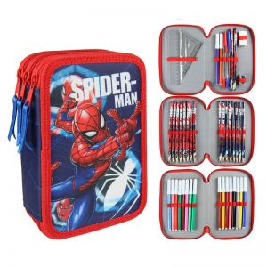 Spiderman piórnik 3 komorowy z wyposażeniem