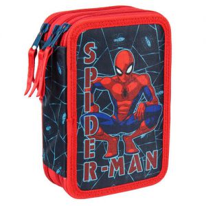 Spiderman piórnik trzykomorowy z wyposażeniem